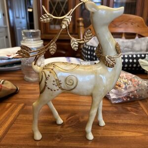 Vintage Golf Embossed Marble Look Reindeer Decor Centerpiece 10 Inches